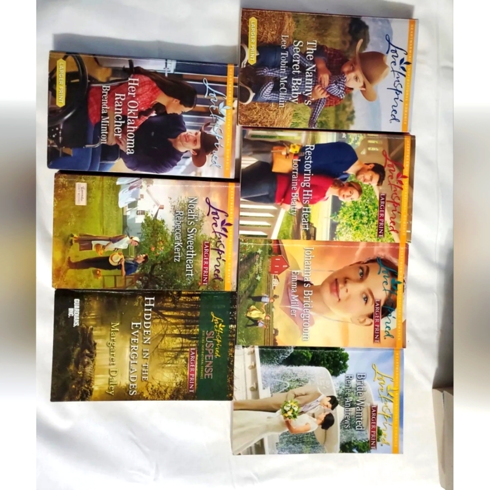 :* 7  used Love Inspired  romance Christian paperback books  larger print lot #8